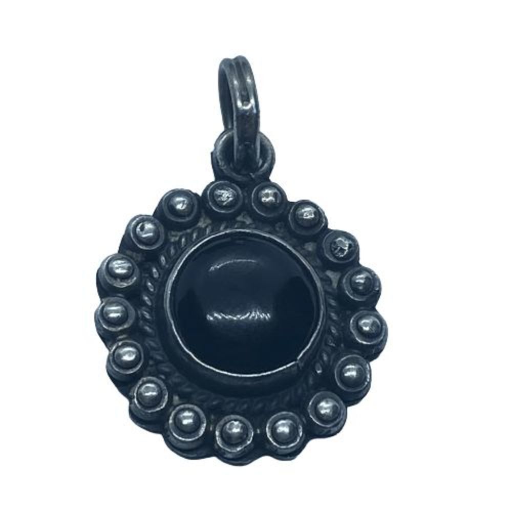 Vintage Round Dangly Taxco Mexico 925 Sterling & Black Onyx Pendant
